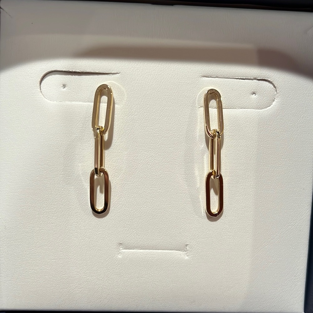 14K Yellow Paper Clip Earrings BRAND NEW